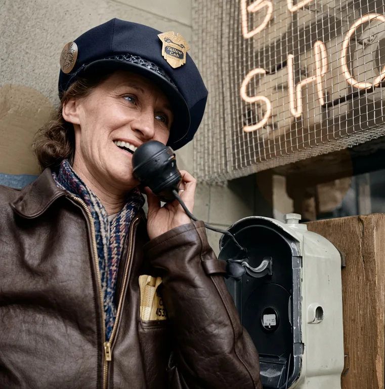 Woman training to operate buses and taxicabs, 1942: restored and colorized